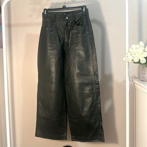 Dark green wide leg faux leather cropped pants